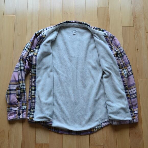 LL Bean Shirt Jacket Shacket Flannel Plaid Pink Sherpa Interior Size Large - Picture 5 of 5